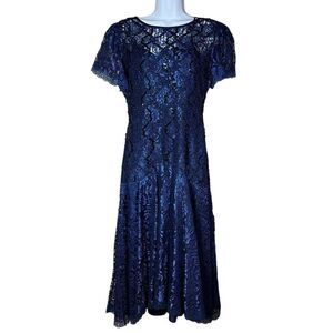 Vintage HW Collections Blue‎ Lace Sequin Formal Dress Gown Size 10